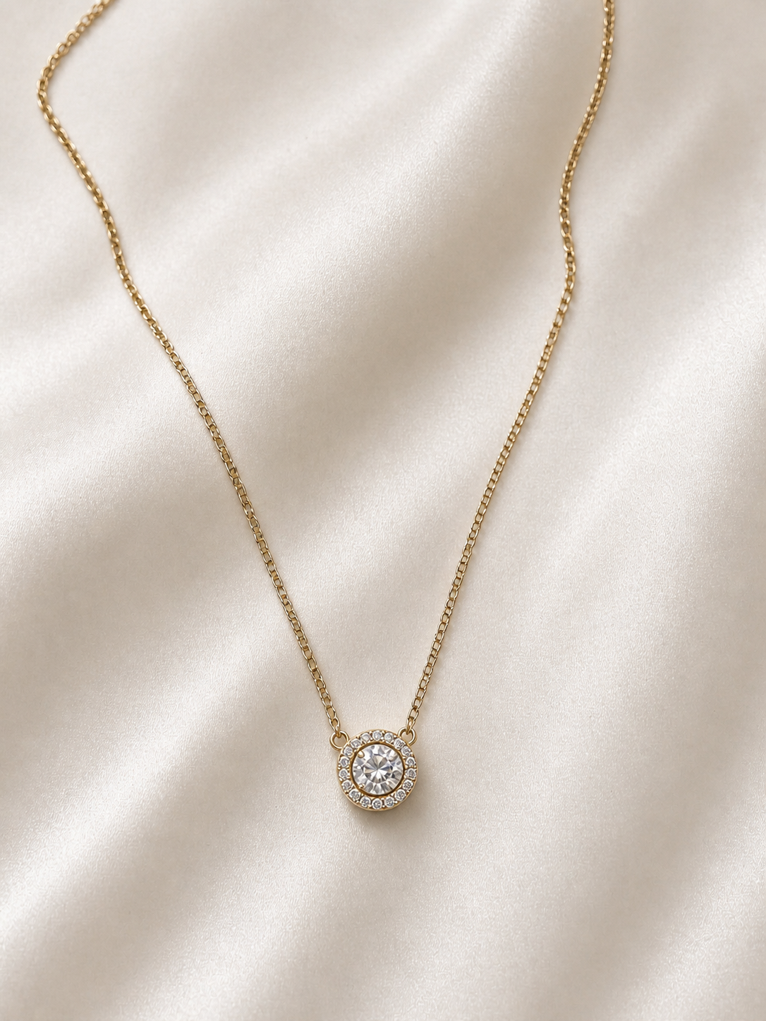 Yellow Gold Diamond Halo Necklace